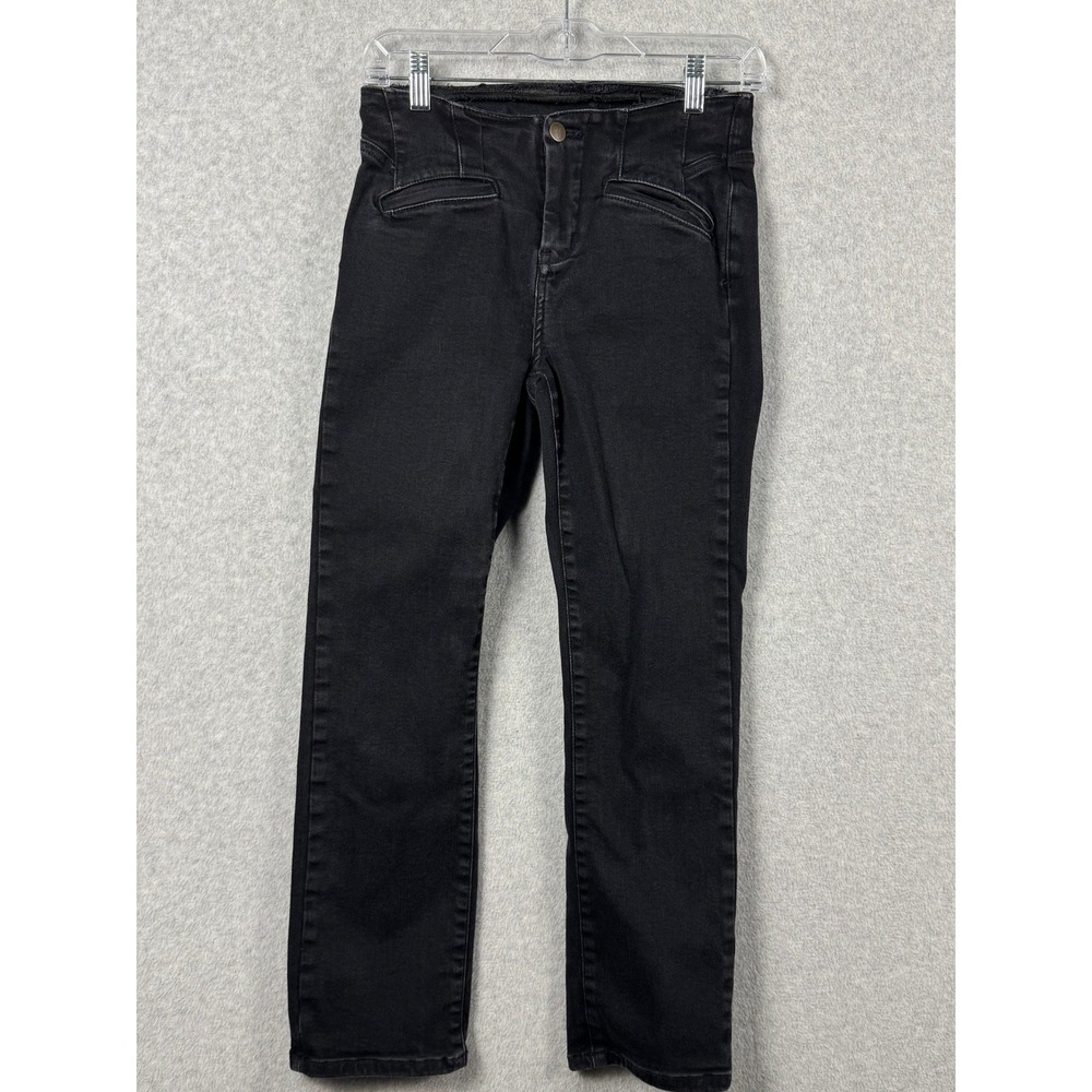 Zara High Rise Straight Leg Jeans Womens 27 Black Stretch Yoke Front Pockets
